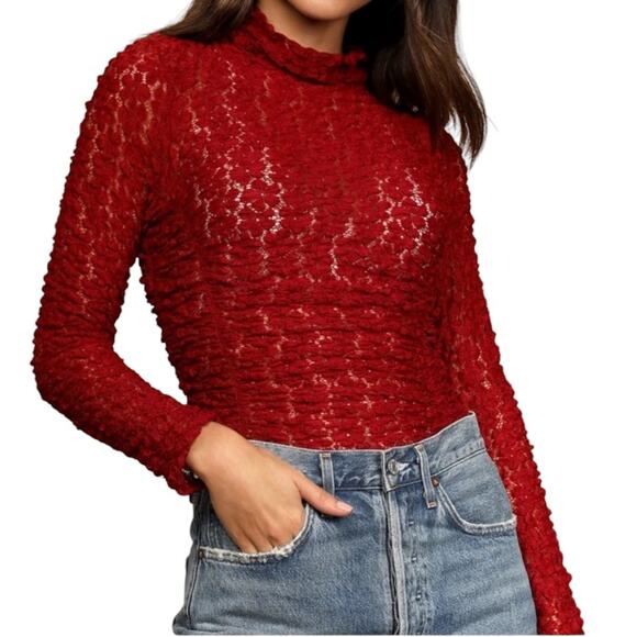 Intimately Free People Day & Night Sheer Lace Bodysuit Top Women Small Red Thong - Picture 1 of 12